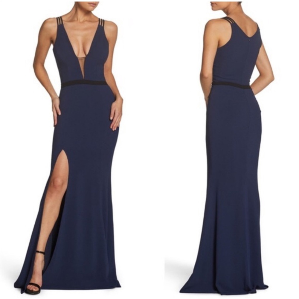 Dress the Population Lana Plunge Neckline Gown Med